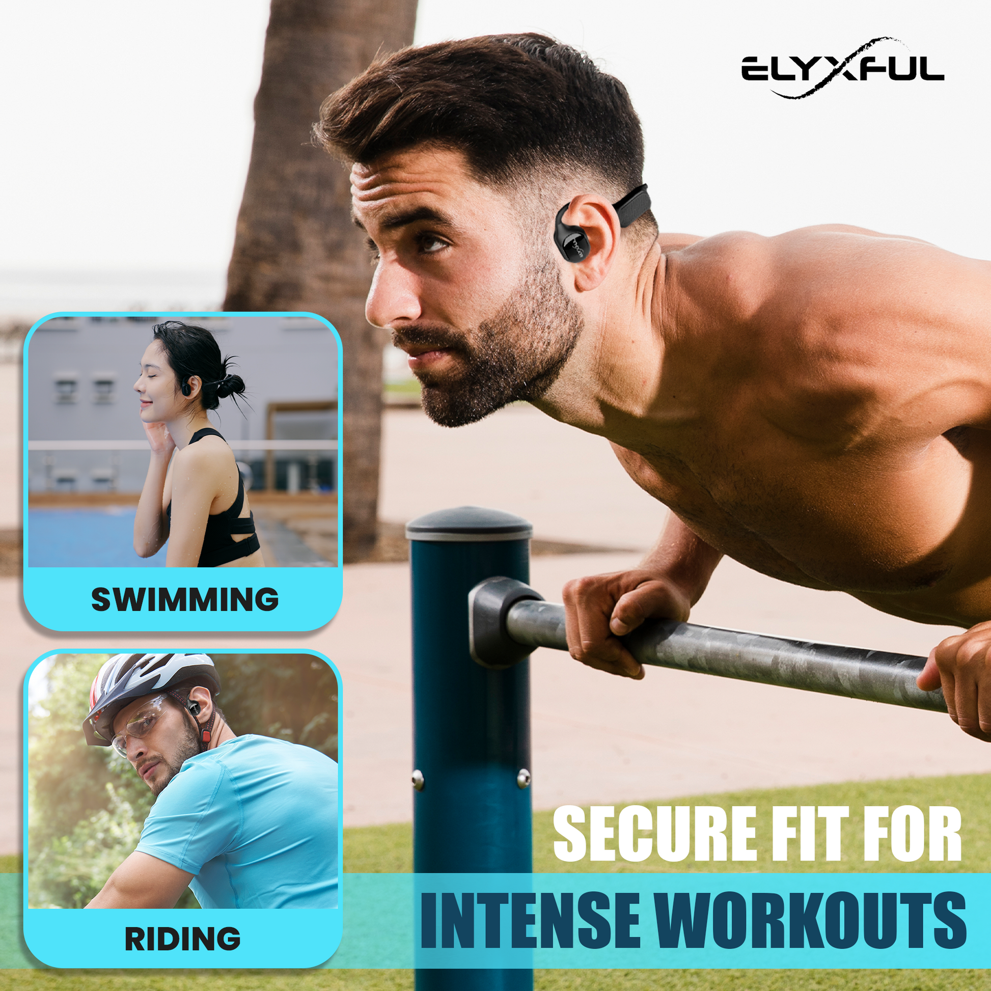 IP68 waterproof bone conduction headphones used for swimming, cycling, and workouts